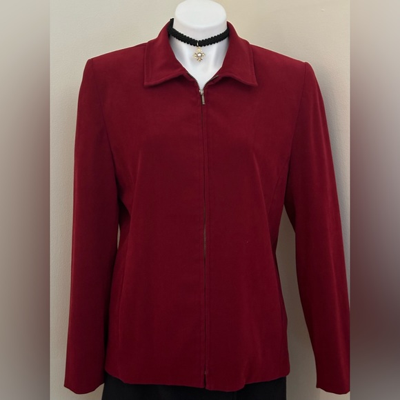 Karen Scott Red Zip Collared & Pockets Shoulder Pads Fully Lined S 12 Zip Front. - Picture 1 of 15